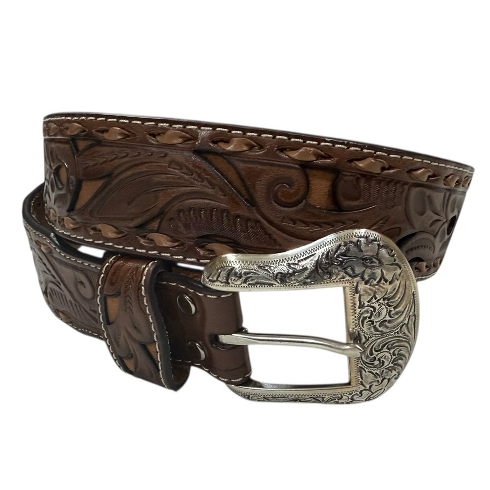Nocona Leather Floral with Tan Inlay & Lace Western Belt Sz44